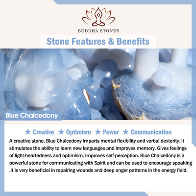 Buddha Stones Blue Chalcedony Fu Character Cat Paw Healing Bracelet - image 3