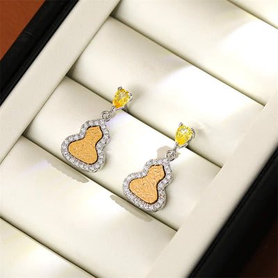 Buddha Stones Golden Gourd Zircon Copper Wealth Stud Earrings - image 4