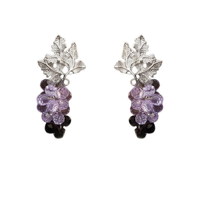 Buddha Stones Purple Grape Leaves Copper Wealth Stud Earrings - image 4