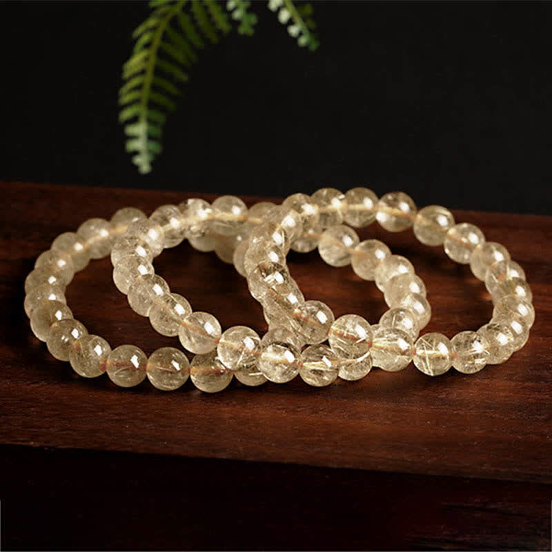 Buddha Stones Natural Golden Rutilated Quartz Auspiciousness Protection Bracelet - image 4