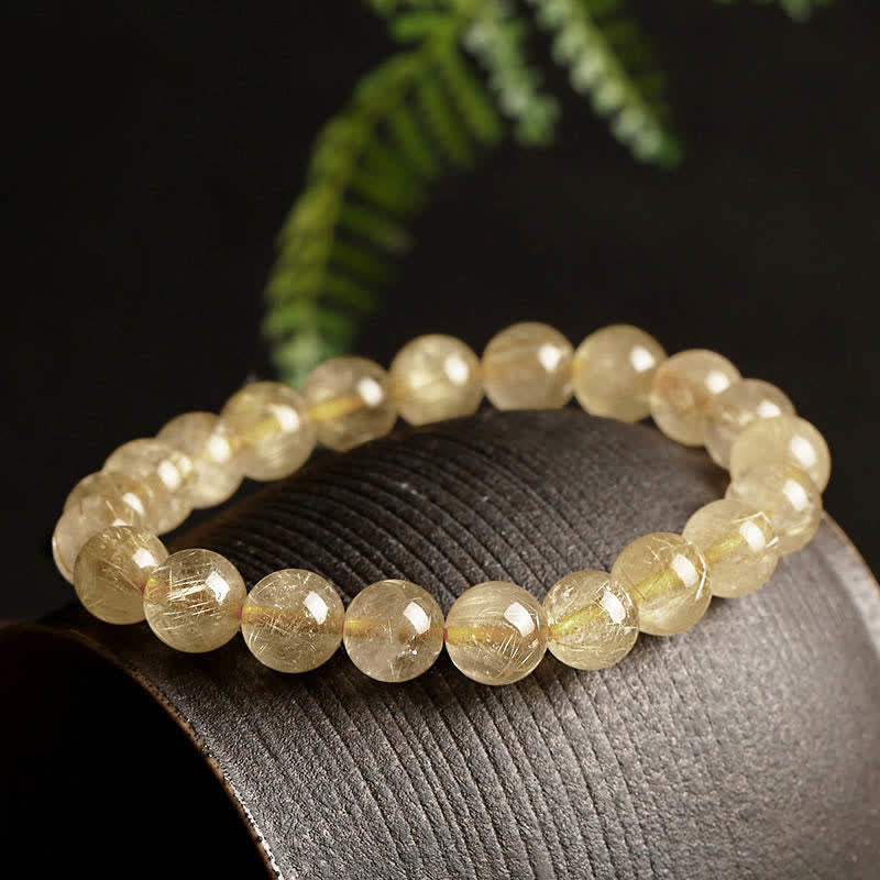 Buddha Stones Natural Golden Rutilated Quartz Auspiciousness Protection Bracelet - Golden Rutilated Quartz(Wrist Circumference 14-16.5cm) - image 0