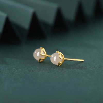 Buddha Stones Hetian Jade 925 Sterling Silver Heart-Shaped Lace Harmony Earrings - image 1