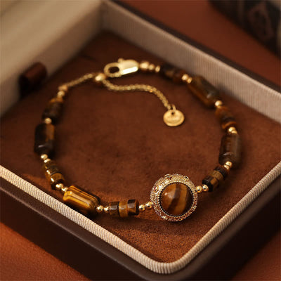 Buddha Stones Natural Tiger Eye Protection Strength Chain Bracelet - Tiger Eye(Wrist Circumference: 14-16cm) - image 0