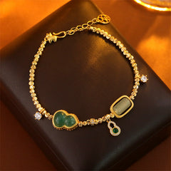 Buddha Stones Gourd Green Agate Zircon Copper Beads Support Chain Bracelet - Gourd(Wrist Circumference: 14-16cm) - image 0