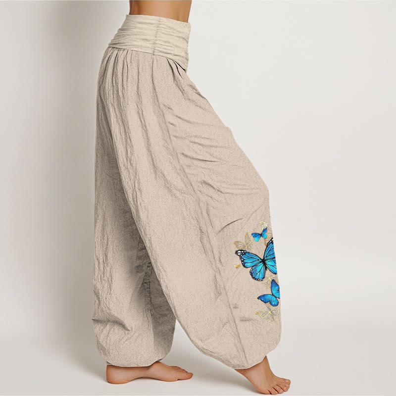 Buddha Stones Cotton Butterfly Pattern Women's Elastic Waist Harem Pants - image 12