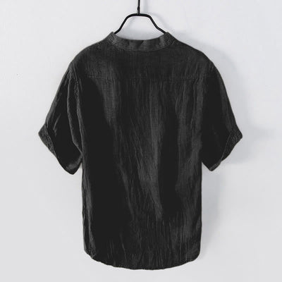 Buddha Stones Solid Color Short Sleeve Half Button Shirt Cotton Linen Men Clothing - image 22