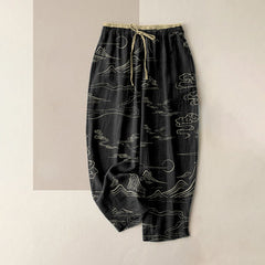 Buddha Stones Cotton Casual Mountain Moon Auspicious Clouds Pattern Women's Elastic Waist Pants With Pockets - Black - US16，UK/AU20，EU48 (3XL) - image 0