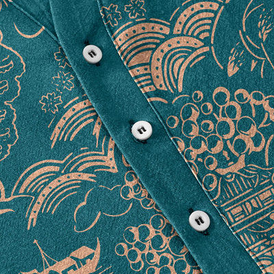 Buddha Stones Cotton Nature Towers Landscape Pattern Men's Short Sleeve Half Button Shirt - image 3