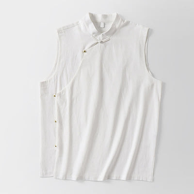 Buddha Stones Summer Solid Color Stand Collar Frog-Button Men's Cotton Linen Sleeveless Vest - image 9