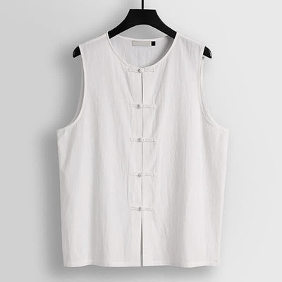 Buddha Stones Retro Frog-Button Crew Neck Men's Cotton Linen Sleeveless Vest - White - US/UK/AU56，EU66(9XL) - image 7