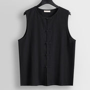 Foviel Retro Frog-Button Crew Neck Men's Cotton Linen Sleeveless Vest