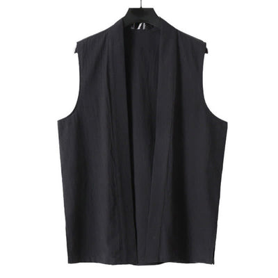 Buddha Stones Spring Pure Color Open Front Design Men's Cotton Linen Sleeveless Kimono - image 12