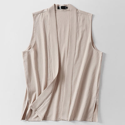 Buddha Stones Spring Pure Color Open Front Design Men's Cotton Linen Sleeveless Kimono - image 14