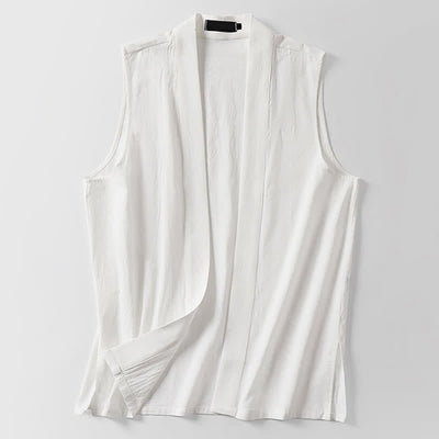 Buddha Stones Spring Pure Color Open Front Design Men's Cotton Linen Sleeveless Kimono - image 9