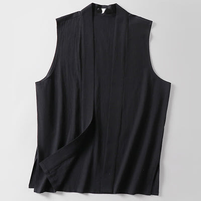 Buddha Stones Spring Pure Color Open Front Design Men's Cotton Linen Sleeveless Kimono - image 11