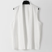 Foviel Spring Pure Color Open Front Design Men's Cotton Linen Sleeveless Kimono