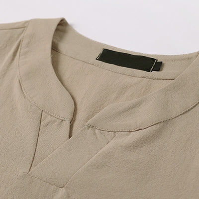 Buddha Stones Summer Embroidered Short Sleeve Notched Collar Men's Cotton Linen T-Shirt - image 6