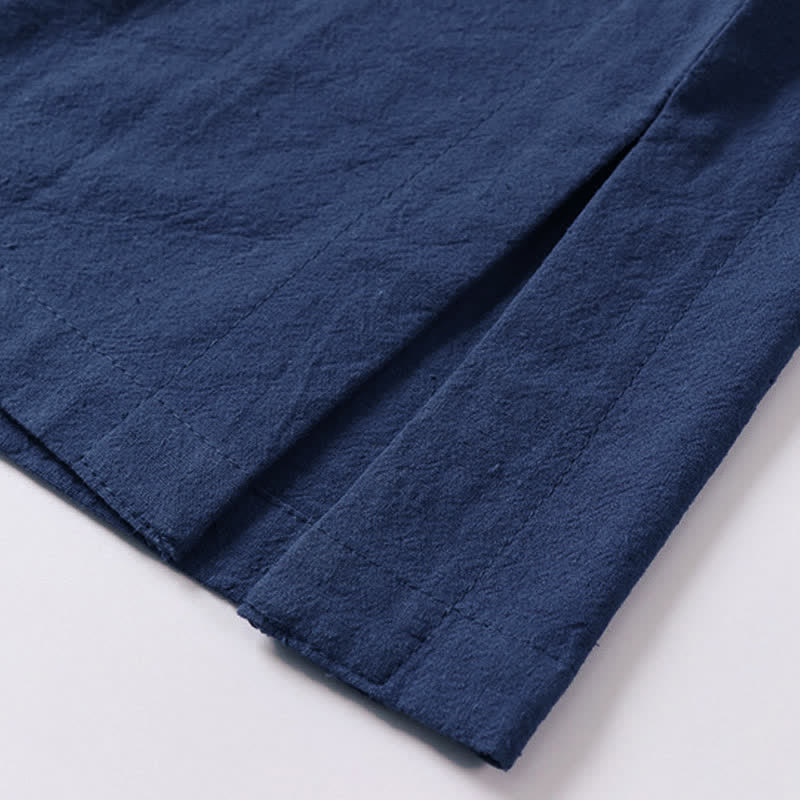 Buddha Stones Solid Color Frog-Button Short Sleeve Notched Collar Men's Cotton Linen T-Shirt - image 10