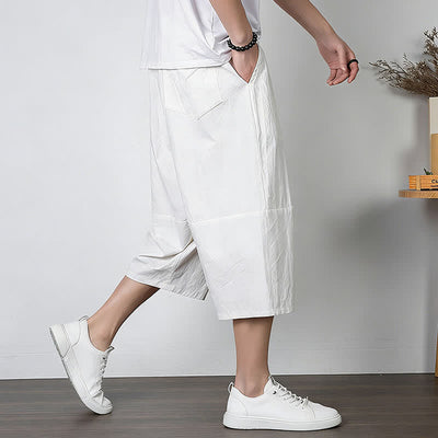 Buddha Stones Plain Drawstring Capri Length Men's Cotton Linen Harem Pants With Pockets - image 7