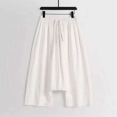 Buddha Stones Plain Drop Crotch Design Cotton Linen Men's Harem 7-8 Length Pants - White - US/UK/AU54，EU64 (9XL) - image 9