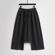Foviel Plain Drop Crotch Design Cotton Linen Men's Harem 7-8 Length Pants