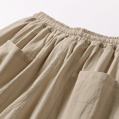 Buddha Stones Summer Embroidery Capri Length Cotton Linen Men's Wide Leg Pants With Pockets - image 7