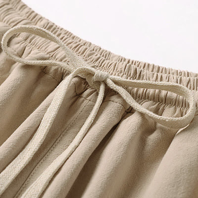 Buddha Stones Summer Embroidery Capri Length Cotton Linen Men's Wide Leg Pants With Pockets - image 6