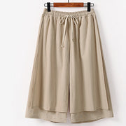 Foviel Summer Embroidery Capri Length Cotton Linen Men's Wide Leg Pants With Pockets