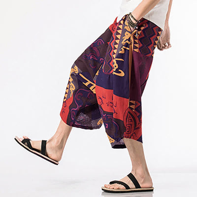 Buddha Stones Ethnic Printing Floral Geometric Pattern Men's Harem 7-8 Length Pants With Pockets - image 9