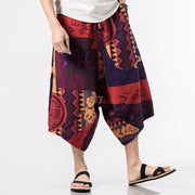 Foviel Ethnic Printing Floral Geometric Pattern Men's Harem 7-8 Length Pants With Pockets