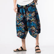 Foviel Ethnic Printing Floral Geometric Pattern Men's Harem 7-8 Length Pants With Pockets