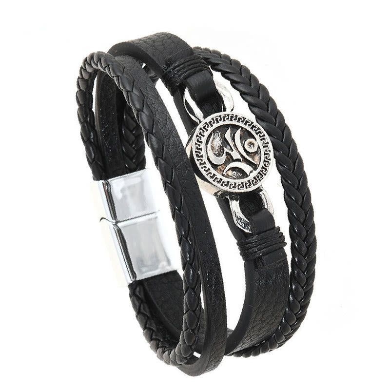 Buddha Stones Om Round Engraved Multilayered Braided Retro Leather Bracelet - image 2