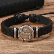 Foviel Round Engraved YIN YANG Dragon Leather Balance Bracelet