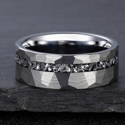 Buddha Stones Hammered Texture Tungsten Steel Strength Ring - image 1