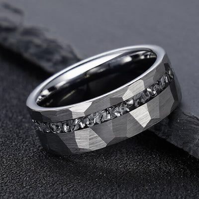 Buddha Stones Hammered Texture Tungsten Steel Strength Ring - image 2