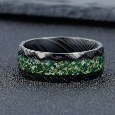 Buddha Stones Faceted Natural Inlay Titanium Steel Strength Ring - image 1