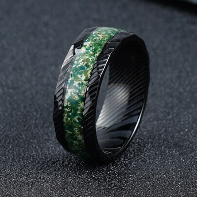 Buddha Stones Faceted Natural Inlay Titanium Steel Strength Ring - Green - 21.4mm - image 0