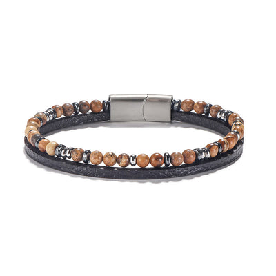 Buddha Stones Lapis Lazuli Tiger Eye Bead Balance Leather Bracelet - Tiger Eye(Wrist Circumference: 18-19cm) - Round Beads Round Spacer Beads - image 6