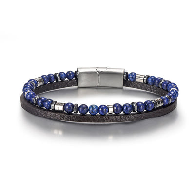 Buddha Stones Lapis Lazuli Tiger Eye Bead Balance Leather Bracelet - Lapis Lazuli(Wrist Circumference: 18-19cm) - Round Beads Flat Spacer Beads - image 2