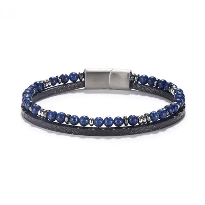 Buddha Stones Lapis Lazuli Tiger Eye Bead Balance Leather Bracelet - Lapis Lazuli(Wrist Circumference: 18-19cm) - Round Beads Round Spacer Beads - image 1