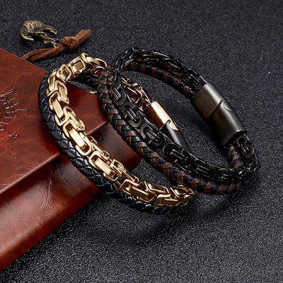 Buddha Stones Link Chain Double Wrap Braided Leather Balance Bracelet - image 9