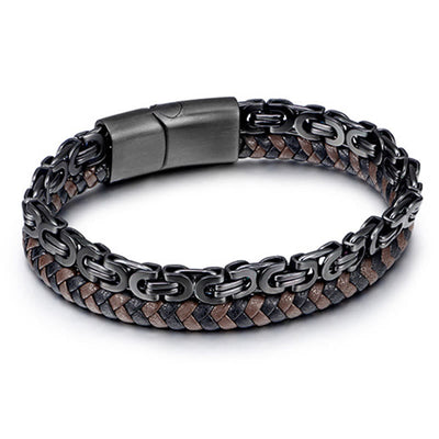 Buddha Stones Link Chain Double Wrap Braided Leather Balance Bracelet - image 1
