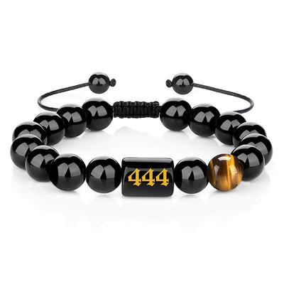 Buddha Stones Angel Number Natural Black Obsidian Tiger Eye Strength Fulfillment Bracelet - 444(Wrist Circumference 15-19cm) - image 18