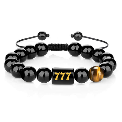 Buddha Stones Angel Number Natural Black Obsidian Tiger Eye Strength Fulfillment Bracelet - 777(Wrist Circumference 15-19cm) - image 24