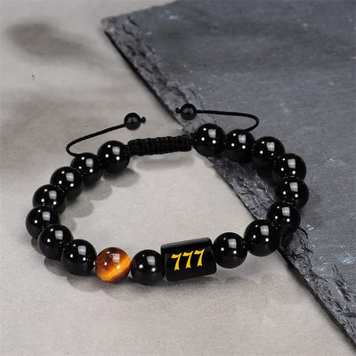 Buddha Stones Angel Number Natural Black Obsidian Tiger Eye Strength Fulfillment Bracelet - image 26