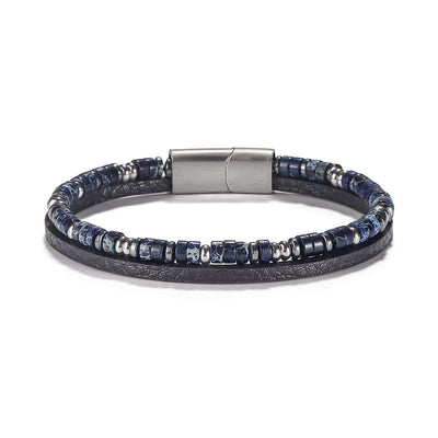 Buddha Stones Lapis Lazuli Tiger Eye Bead Balance Leather Bracelet - Lapis Lazuli(Wrist Circumference: 18-19cm) - Rondelle Beads Round Spacer Beads - image 3