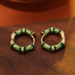 Buddha Stones Round Bamboo Dripping Design Copper Fortune Hoop Earrings - Copper(Wealth♥Luck) - image 0