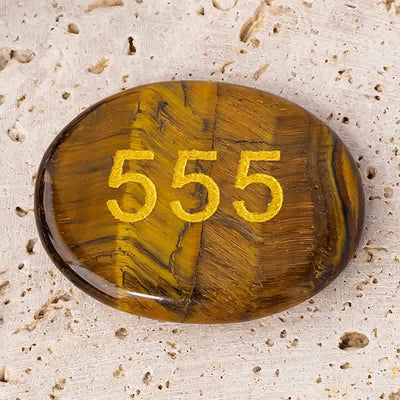 Buddha Stones Angel Numbers White Crystal Red Jasper Dalmatian Jasper Pink Crystal Green Aventurine Meditation Decoration - 555 Angel Number&Tiger Eye 4.5*3.5*0.7cm - image 17