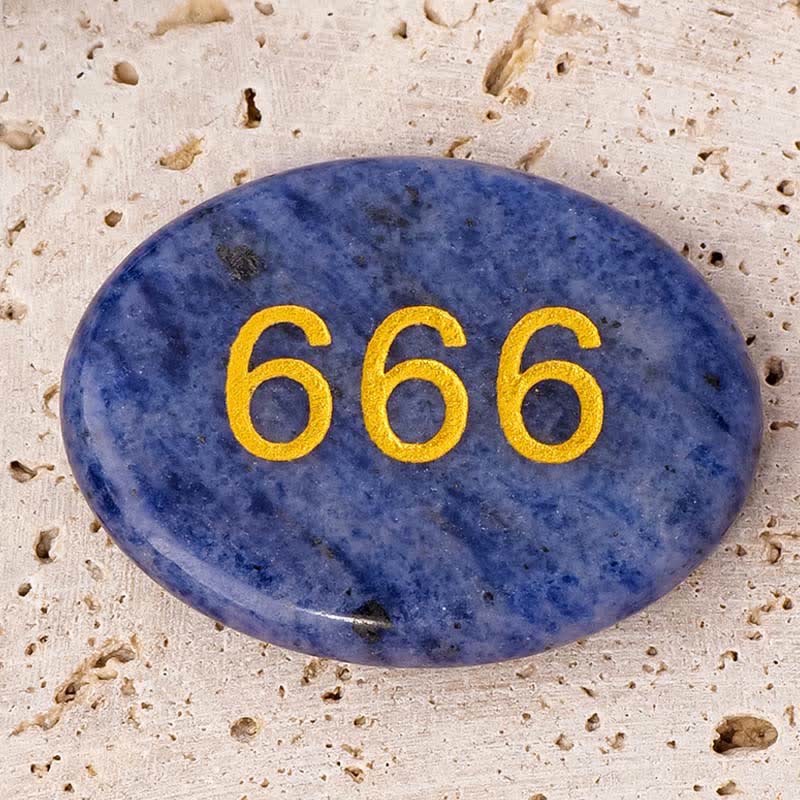 Buddha Stones Angel Numbers White Crystal Red Jasper Dalmatian Jasper Pink Crystal Green Aventurine Meditation Decoration - 666 Angel Number&Sodalite 4.5*3.5*0.7cm - image 20
