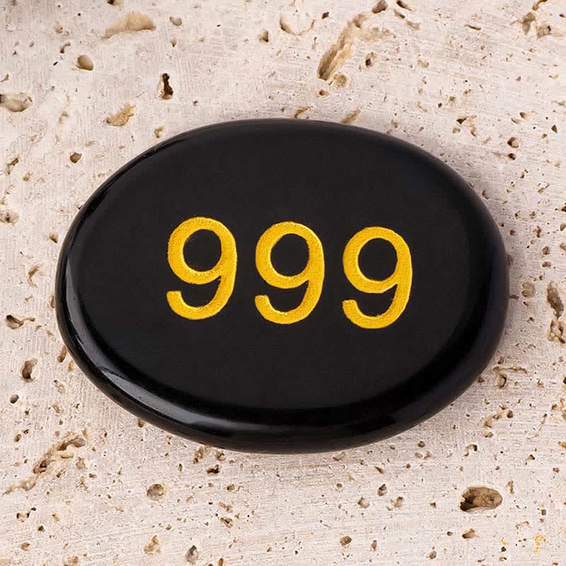 Buddha Stones Angel Numbers White Crystal Red Jasper Dalmatian Jasper Pink Crystal Green Aventurine Meditation Decoration - 999 Angel Number&Black Obsidian 4.5*3.5*0.7cm - image 29